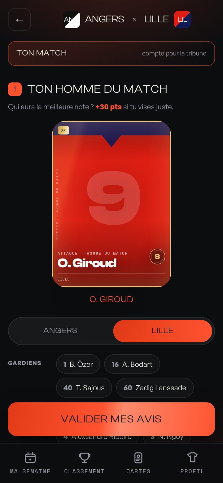 Ton homme du match, avant le coup d'envoi